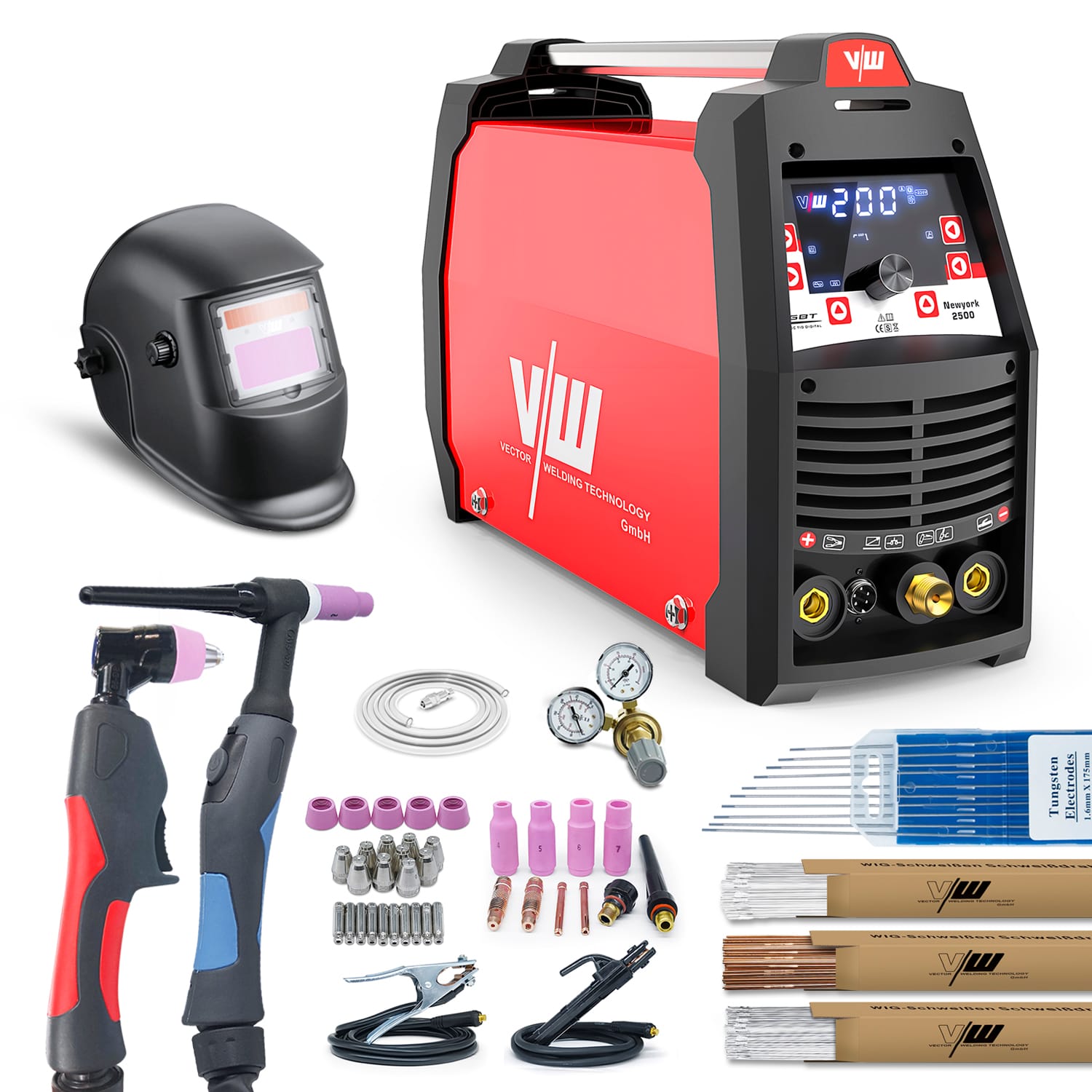 NewYork 2500D - Poste à souder TIG AC/DC 200A + Découpeur plasma 50A | Kit numérique avec casque, détendeur et accessoires