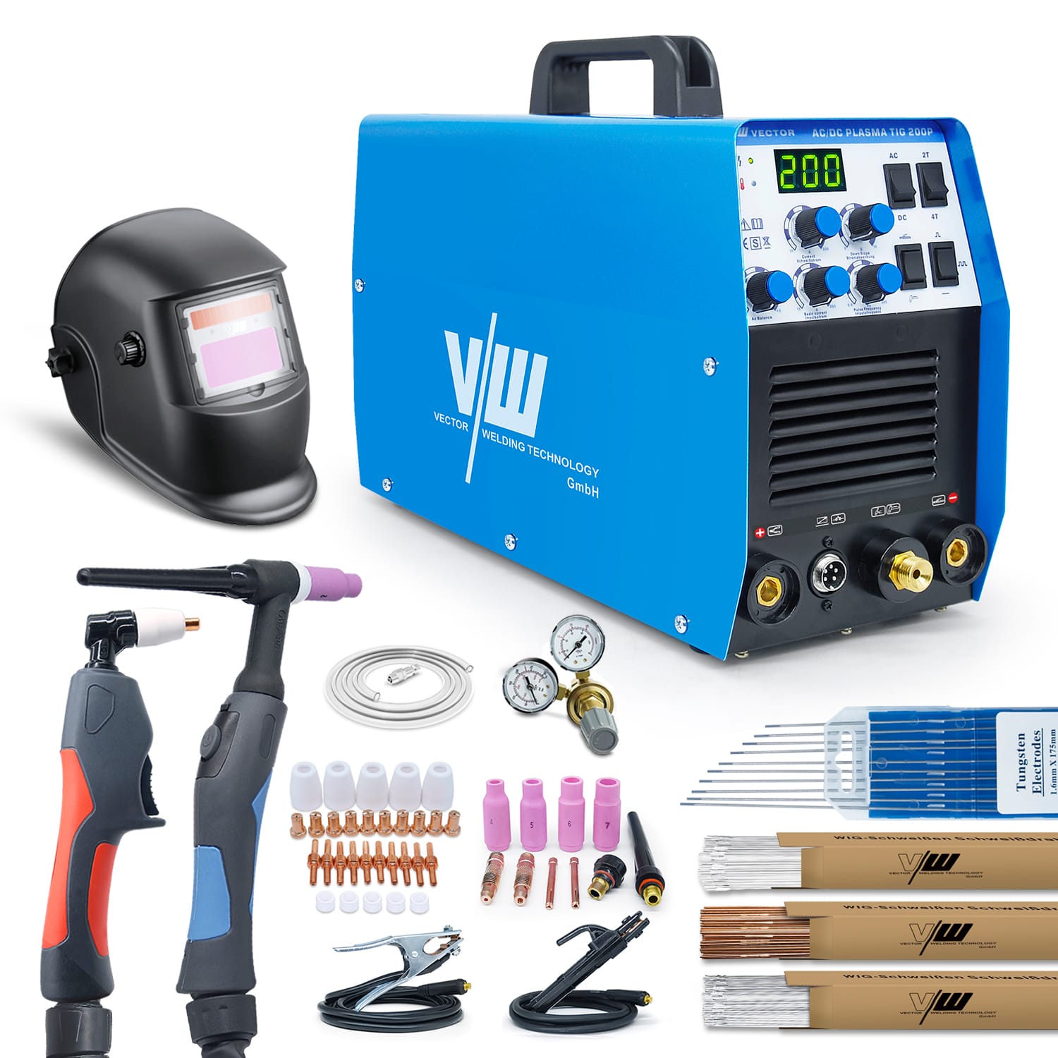 Poste de soudage TIG AC/DC SET avec découpeur plasma 50A, casque, détendeur & accessoires | 200P Analogique
