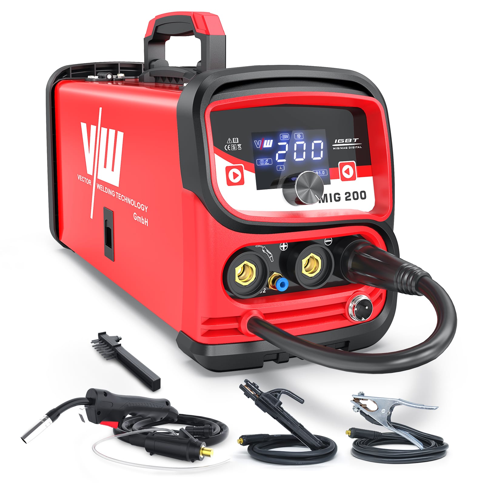 MIG 200 Poste de soudage combiné jusqu'à 1Kg de bobine de fil, 30-200A Poste de soudage MIG/MAG avec écran, fonction sans gaz et commande à 3 boutons