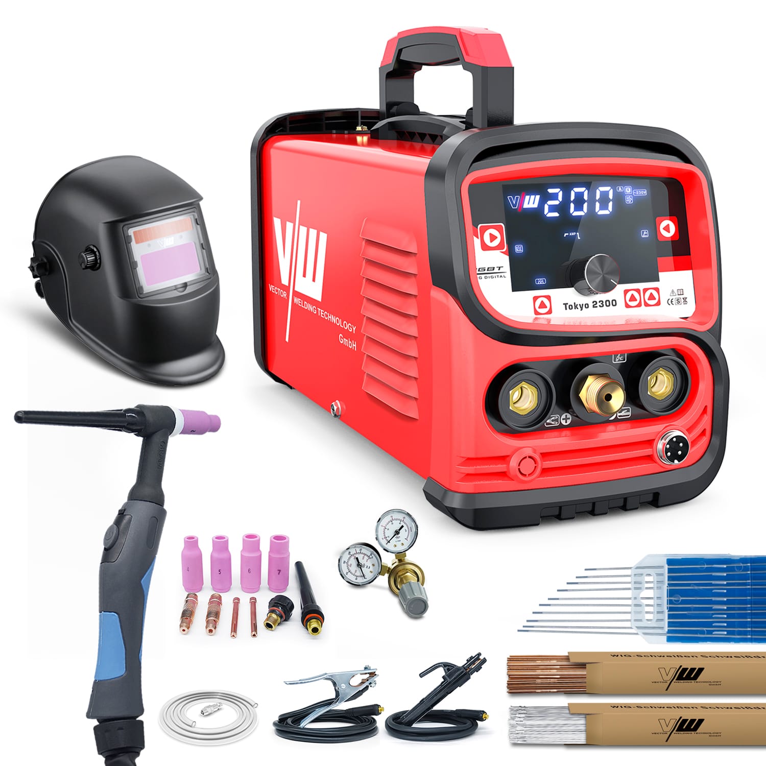 Poste de soudage SET DC TIG 200A pulsé, casque, détendeur, accessoires | Tokyo 2300