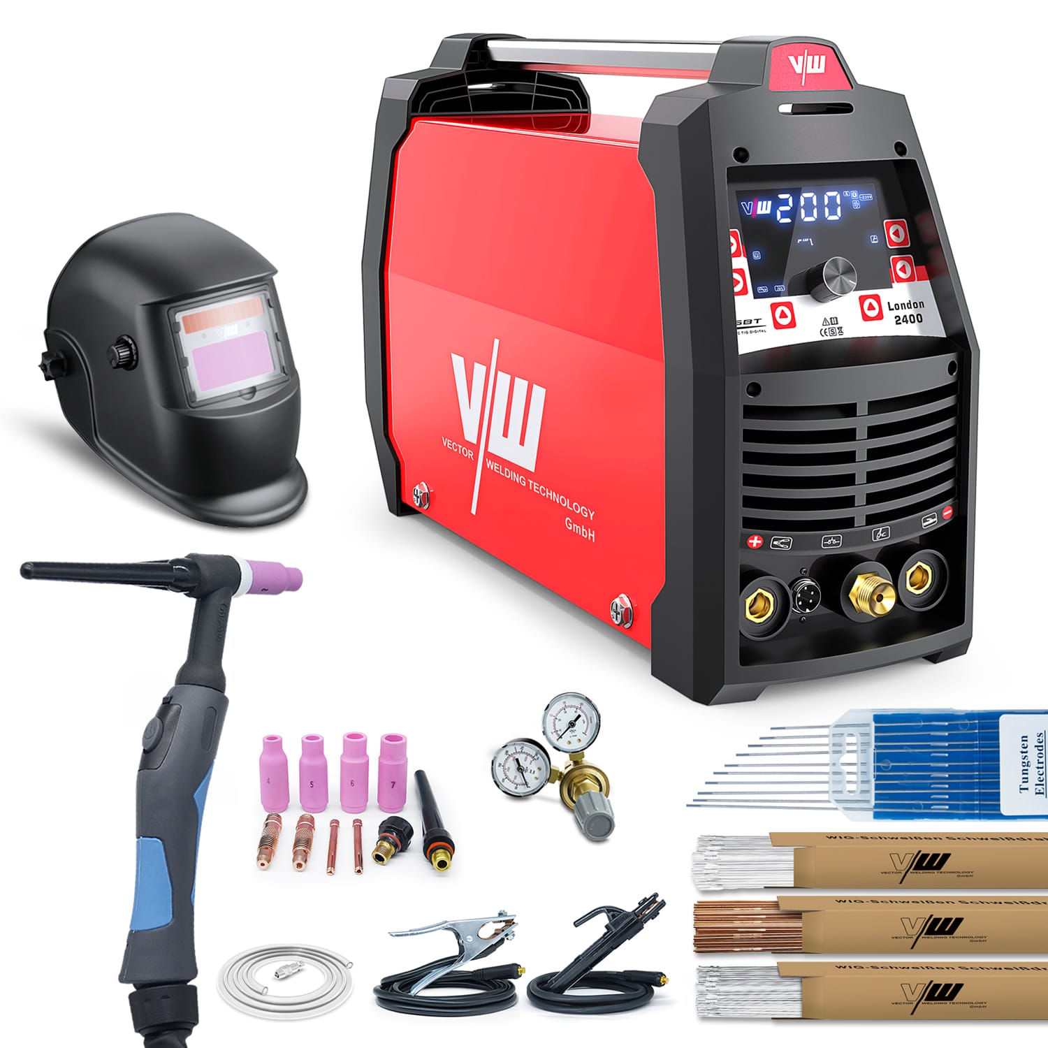Poste à souder SET AC/DC TIG 200A pulsé MMA Casque de soudeur, accessoires | London 2400